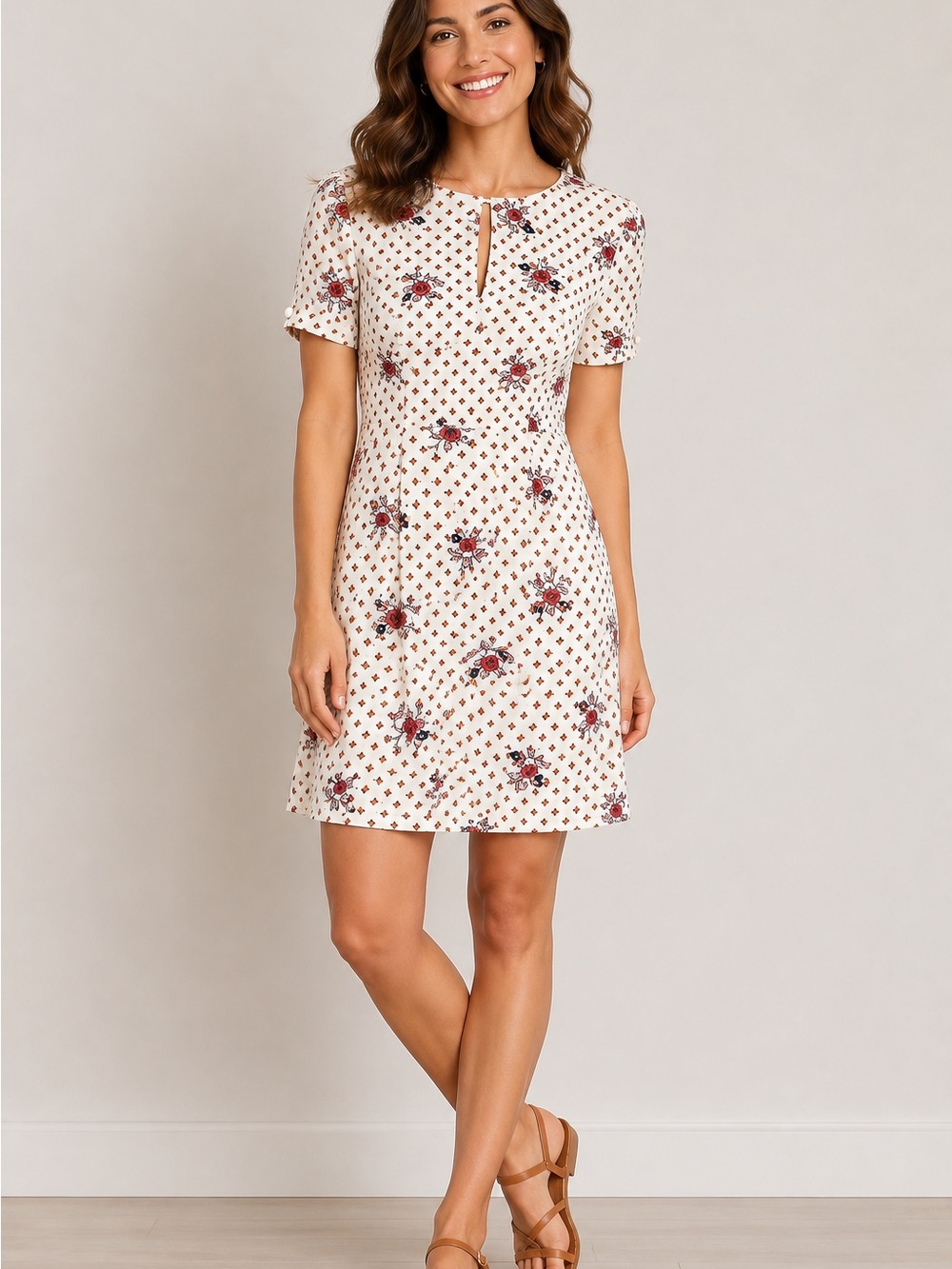 Modcloth Cream the Keyhole Story with Floral Print Size 10